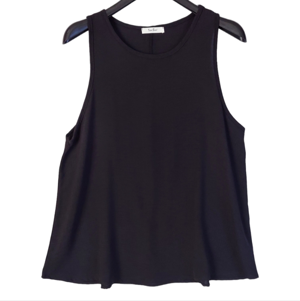 Linen Tank Top Womens Large Black New Round Neck Sleeveless, Tres Bien